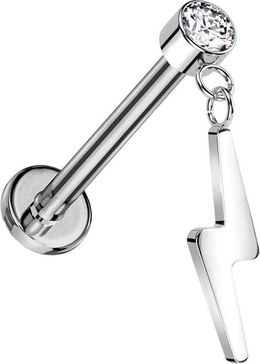 Immagine prodotto Star Piercing Micro labret senza fili cilindro d'argento cristallo d'argento ciondolo fulmine d'argento (senza ottone, Titanio)