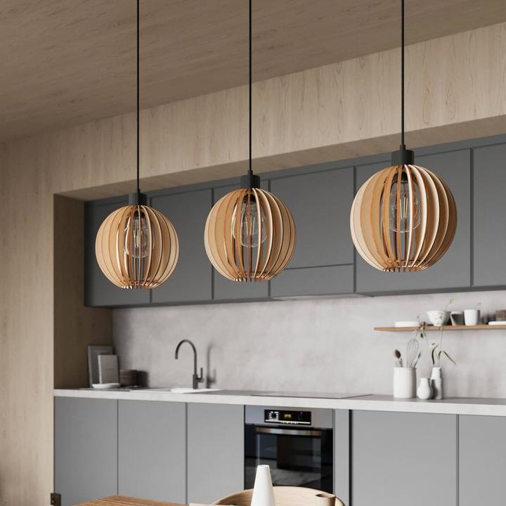Actual product image Envostar Clay 3 pendant light Black/Wood (E27)