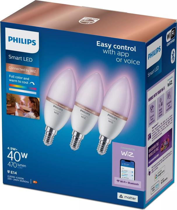 Produktbild Thumbs Up WiZ Philips Smart WiFi Candle C37 E14 4.9W 470Lm RGB, 3pcs pack (E14, 470 lm, 3x)