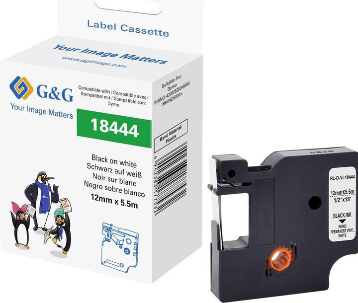 Immagine prodotto G&G Schriftband Vinyl Bandfarbe: Weiss Schriftfarbe: Schwarz 12 mm 5.5 m (1.20 cm, Bianco)