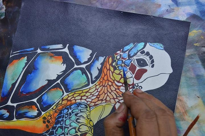 Actual product image Anna Handpainted Genuine Leather Shoulder Bag