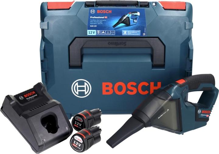 Actual product image Bosch Professional GAS 12 V Professional Cordless Vacuum Cleaner + Carry Case L-Boxx + 2x Batteries GBA 12 V 3.0
