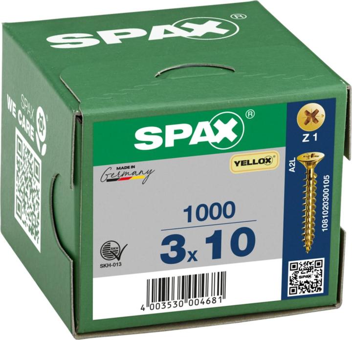 Produktbild Spax Senkkopf Bremsrippen Kreuzschlitz Z1 Vollgewinde Yellox (1000 Schrauben pro Stück)