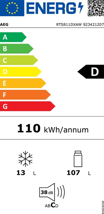 Energie-Label AEG RTS811DXAW WS KÜHLSCHRANK STAND **** 85CM (120 l)