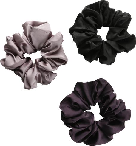 Immagine prodotto Trisa Moda Scrunchy grande Nero, Grigio, Viola scuro 3 pezzi. (Elastico per capelli)