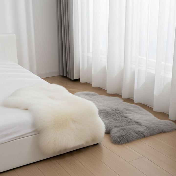 Immagine prodotto Natura Punto Set da 2 in vera pelle di pecora, soffice e particolarmente morbida, grigio e avorio, 90 x 60 cm (60 cm)