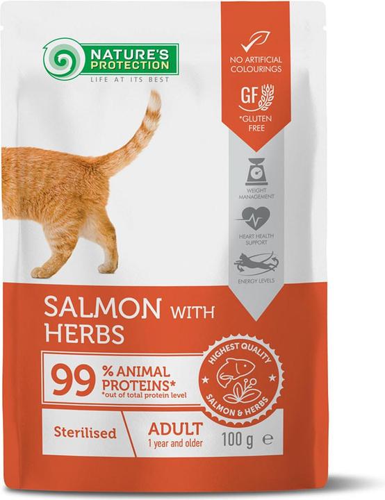 Actual product image Nature Pochette Pour Chats Stérilisés, Saumon aux Herbes, 100g (Adult, 22 pcs., 100 g)