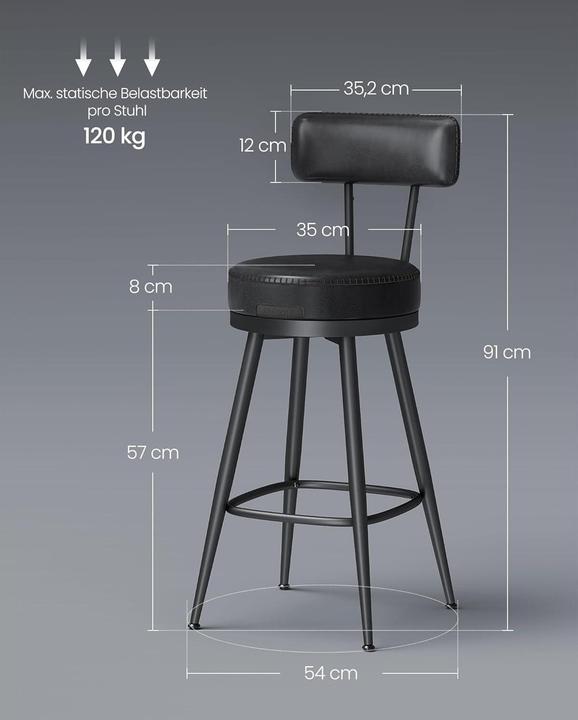 Actual product image Vasagle Barhocker 2er Set 54 x 90.5 cm, Schwarz