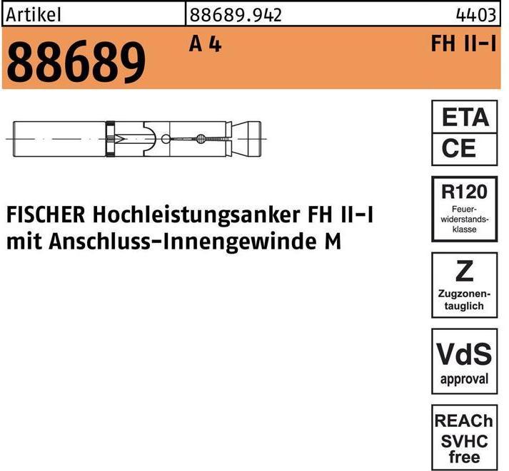 Image du produit Fischer Ancrage haute performance R 88689 FH II 15/M 10 I A 4 (25 pcs)