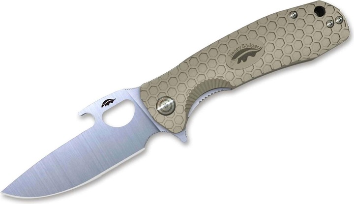 Actual product image Honey Badger Opener Medium Tan 8Cr13MoV DP (8.10 cm)