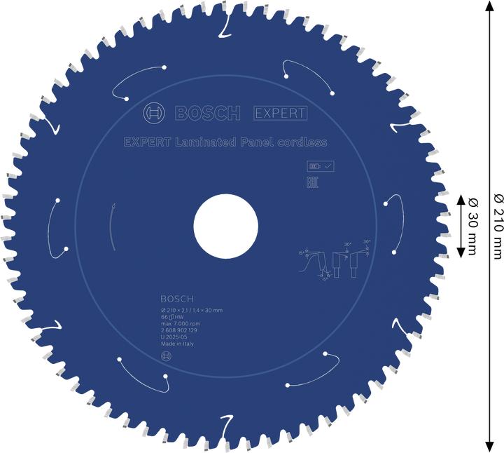 Immagine prodotto Bosch Professional Zubehör EXPERT Laminated Panel Kreissägeblatt, 210x30 mm, T66