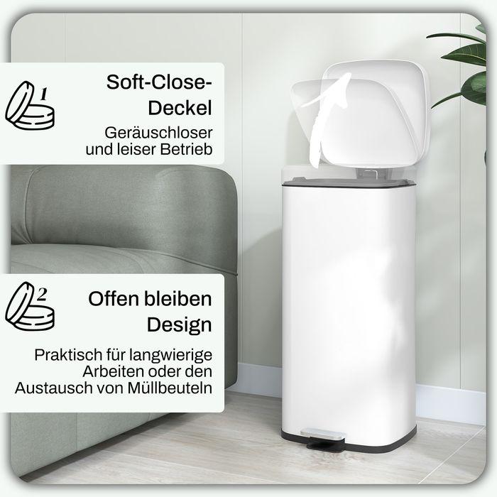 Produktbild Swisshandel24 Mülleimer 30L Treteimer mit Deckel Fusspedal Inneneimer, Wohnzimmer Büro Metall (30 l)