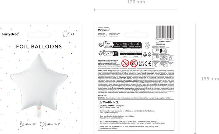 Produktbild Partydeco Foil balloon Star, 48 cm, white (1 pkt / 1 pc.) (1 x)