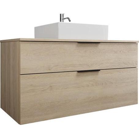 burgbad, Badmöbelset, Eqio Keramik-Aufsatzwaschtisch, quadratisch mittig, inklusive Waschtischunterschrank, Breite