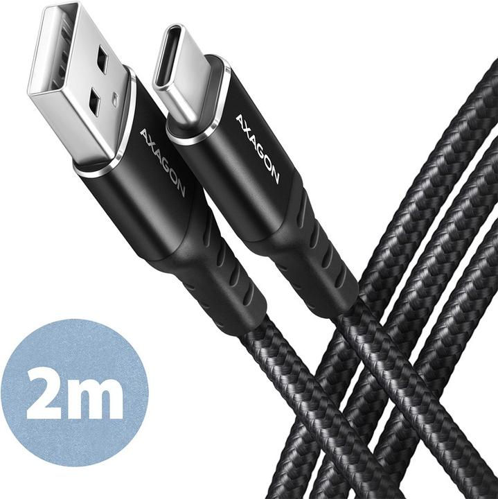 Produktbild Axagon BUCM-AM20AB USB-C zu USB-A Kabel, 2 m, USB 2.0, 3A, geflochten - schwarz (2 m, USB 2.0, 5 W)