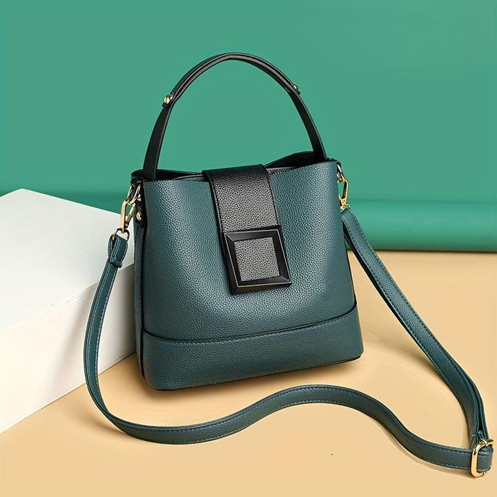 Immagine prodotto Only-Bags.Store Elegante borsa a secchiello monocromatica in ecopelle con tracolla regolabile - versatile crossbody