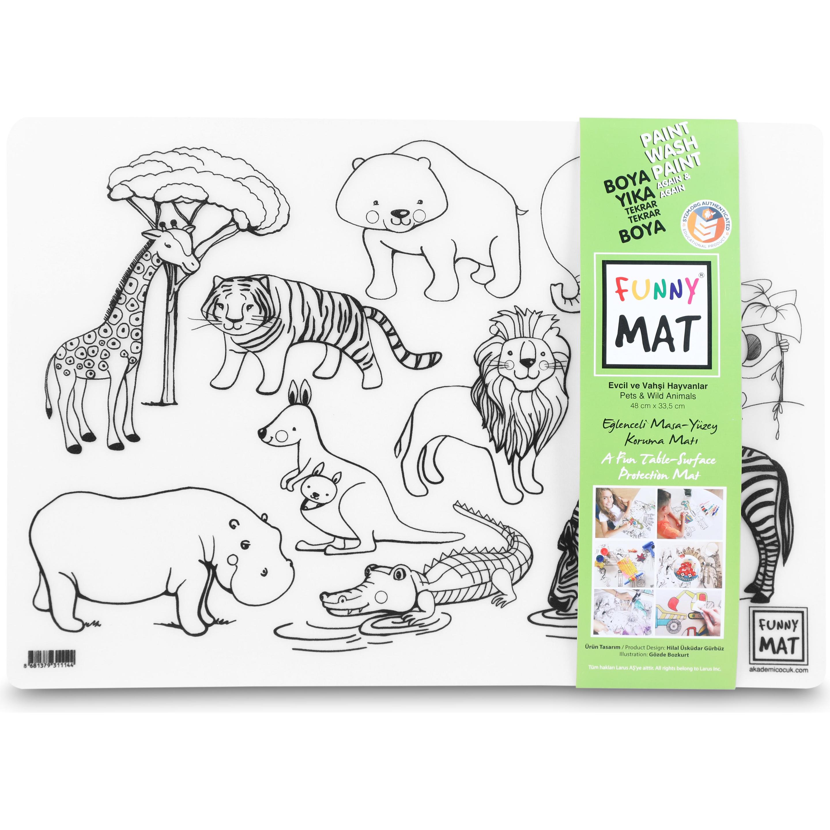 Thumbnail - Funny Mat, Unterlage, Set wiederverwendbare Malvorlagen Haustiere und Wildtiere, 2-er set