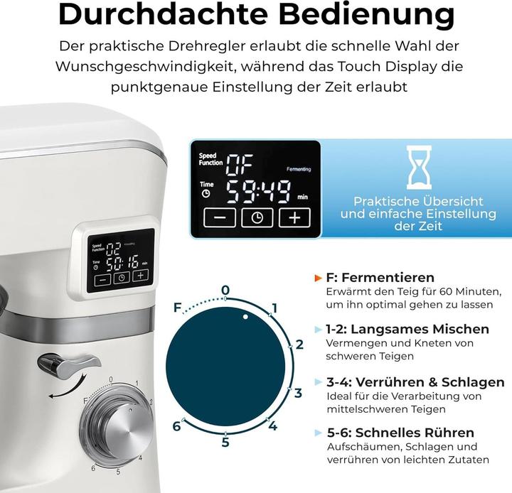 Actual product image KLAMER Küchenmaschine Classic 1400 W – 5,5 L Rührschüssel aus Edelstahl, Knet-, Rühr- & Schneeb… (1400 W, 5.50 l)