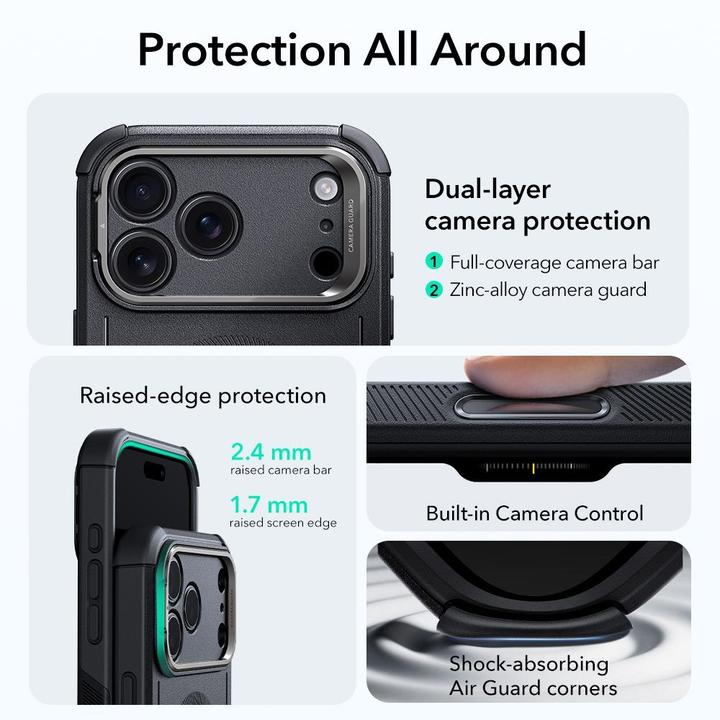 Produktbild ESR Cyber Tough Magnetic Case (Camera Control, Stash Stand), for iPhone 17 Pro Max, Black (Apple iPhone 17 Pro Max)