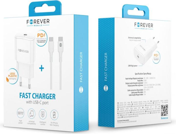 Actual product image Forever TC-01 PD QC charger 1x USB-C 20W white + USB-C - USB-C cable 20W (20 W)