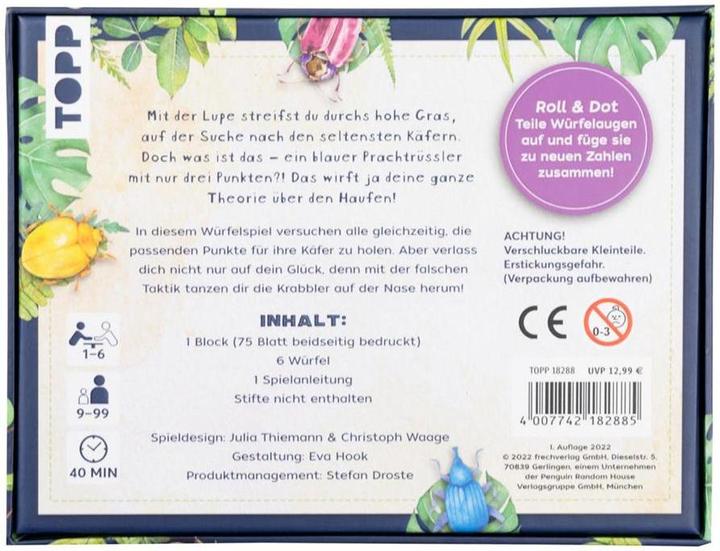 Actual product image Kunterpunkt – Das wuselige Würfelspiel. Roll & Write-Spiel für Kenner und Käfer-Fans – für 1-6 (German, Julia Thiemann, 2022)