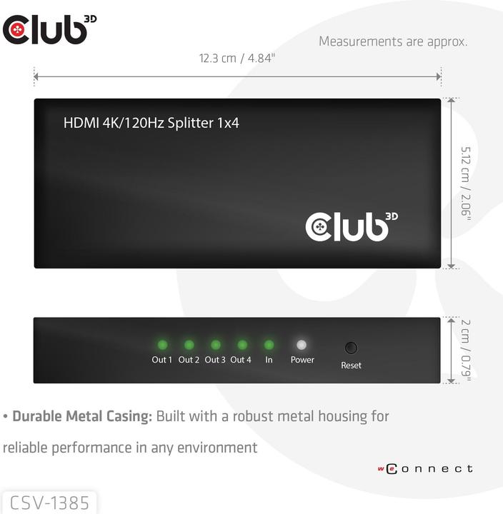 Produktbild Club 3D Club3D HDMI Splitter 1 Eingang -> 4 Ausgänge 4K120Hz UHD retail