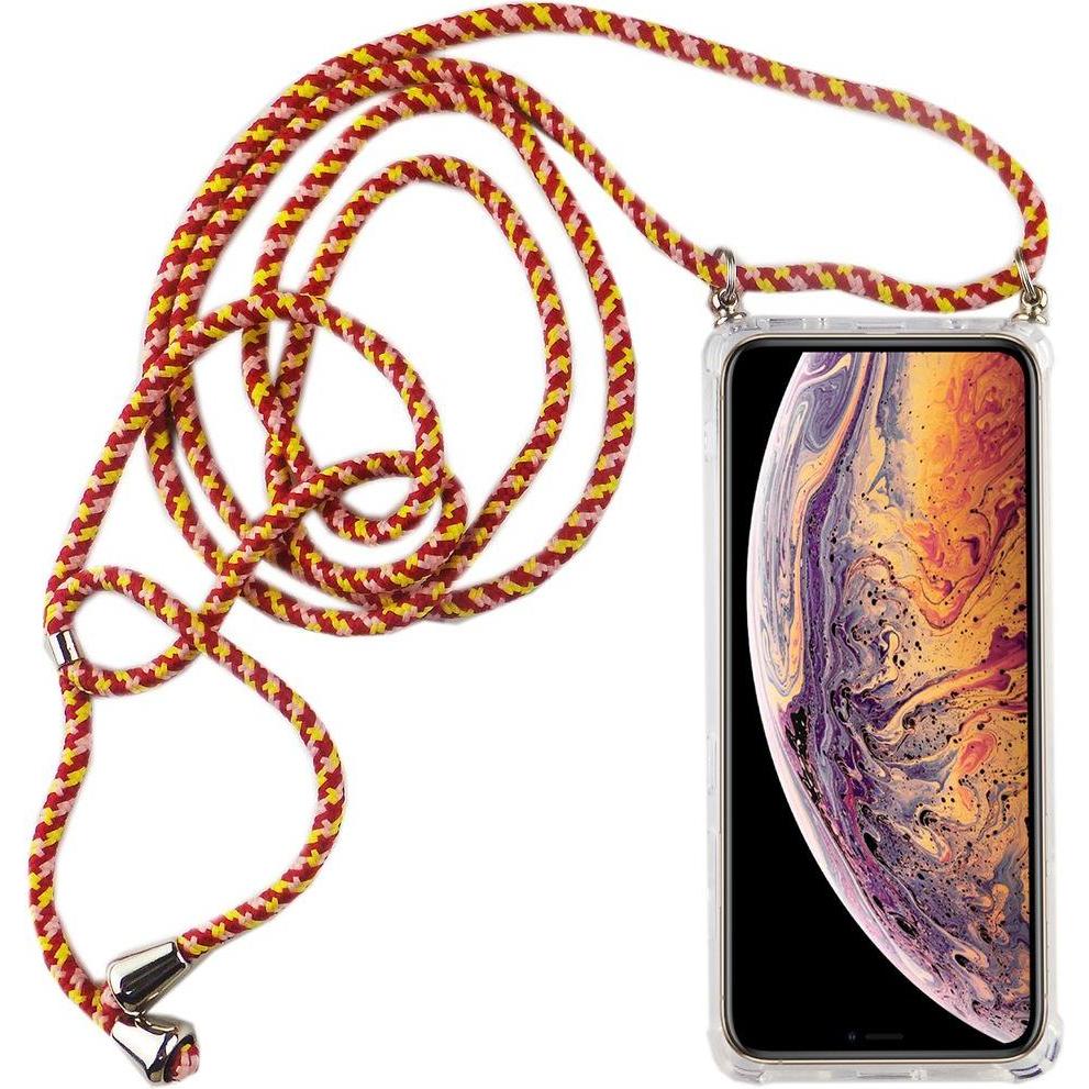 König Design Apple iPhone XS Max Handykette Hülle mit Band Case zum umhängen mit Kordel Rot, Handykette, Transparent