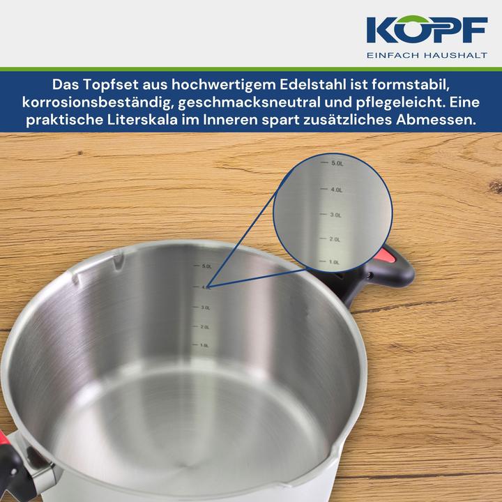 Produktbild Kopf Nelo Topfset (7-teilig, Edelstahl, Induktion, mit intelligenter Abgiesshilfe) (Edelstahl, 16 x 8.50 cm)
