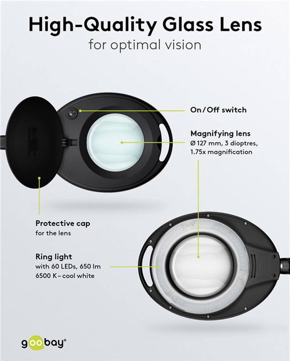 Produktbild Goobay LED-Klemm-Lupenleuchte, 8 W, schwarz (650 lm)