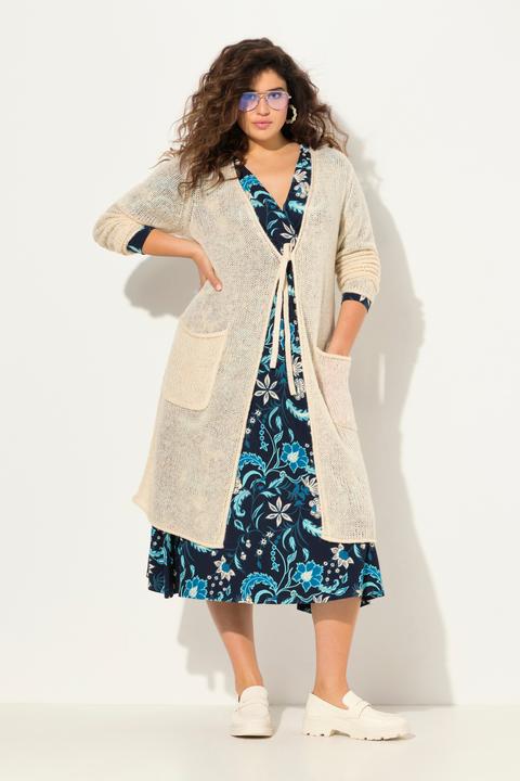 Produktbild Ulla Popken Long-Strickjacke, Bindeband, V-Ausschnitt, Rollkanten (42, 44)