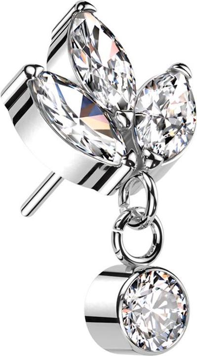 Image du produit Star Piercing Threadless argent trois cristaux ovales argent pendentif cristal argent (sans laiton, Titane)