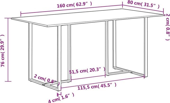Image du produit vidaXL Esstisch (160 x 80 x 76 cm)