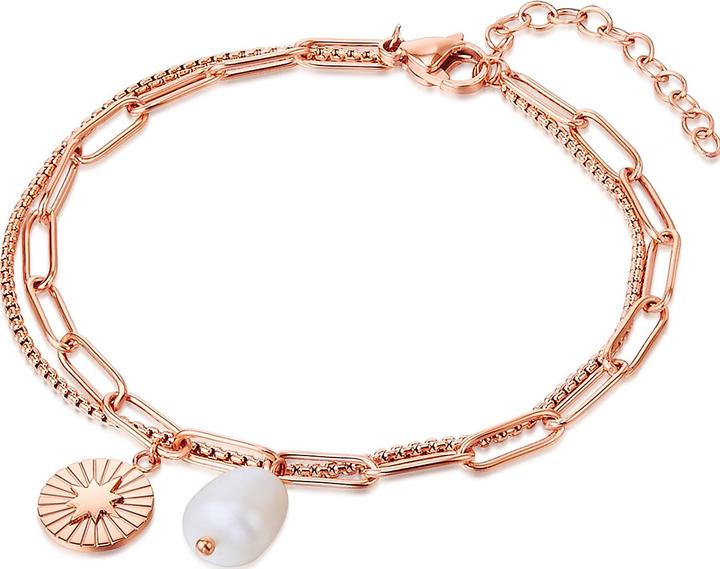 Image du produit Valero Pearls Femme Acier inoxydable Perle d'eau douce de culture or rose 17,0 cm Longueur de base + 3,0 cm (17 cm, Acier inoxydable)