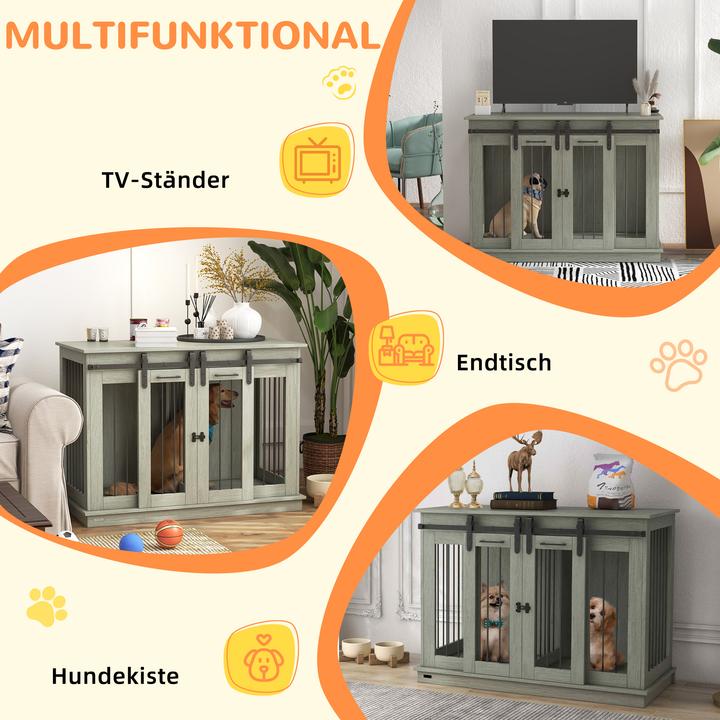 Produktbild PawHut Hundekäfig MDF, Stahl Grau (Hundezwinger)
