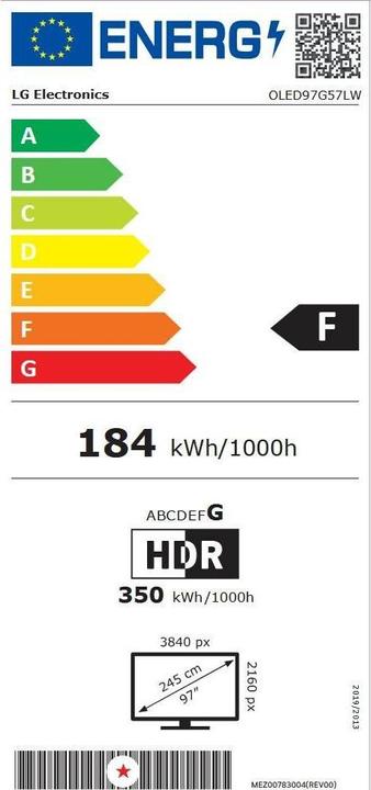 Energie-Label LG TV OLED97G57LW 97, 3840 x 2160 (Ultra HD 4K), OLED (97", OLED, UHD)