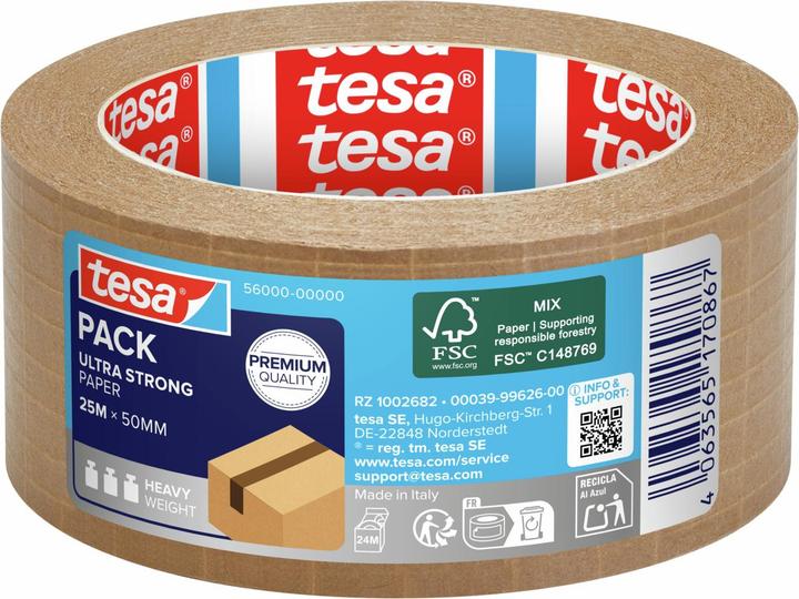 Produktbild tesa tesapack PAPER & ULTRA STRONG Packband, glasfaserverstärkt, aus FSC®-zertifizierten Rohstoffen (50 mm)