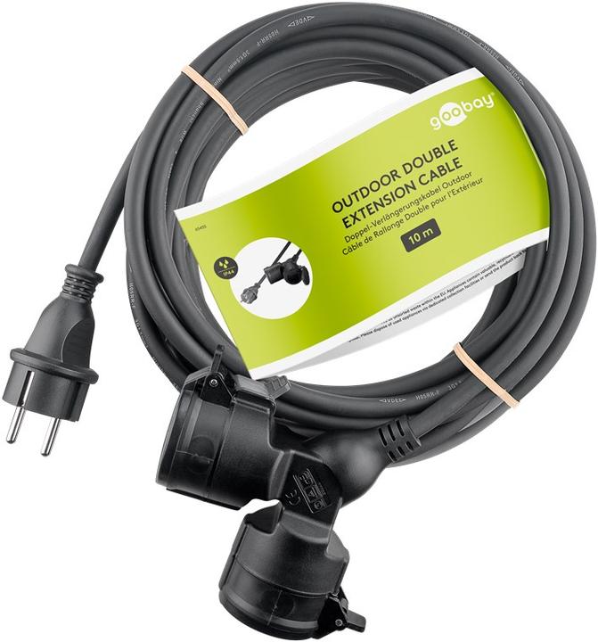 Produktbild Goobay Doppel-Verlängerungskabel Outdoor, 10 m, schwarz (10 m, CEE 7/3)