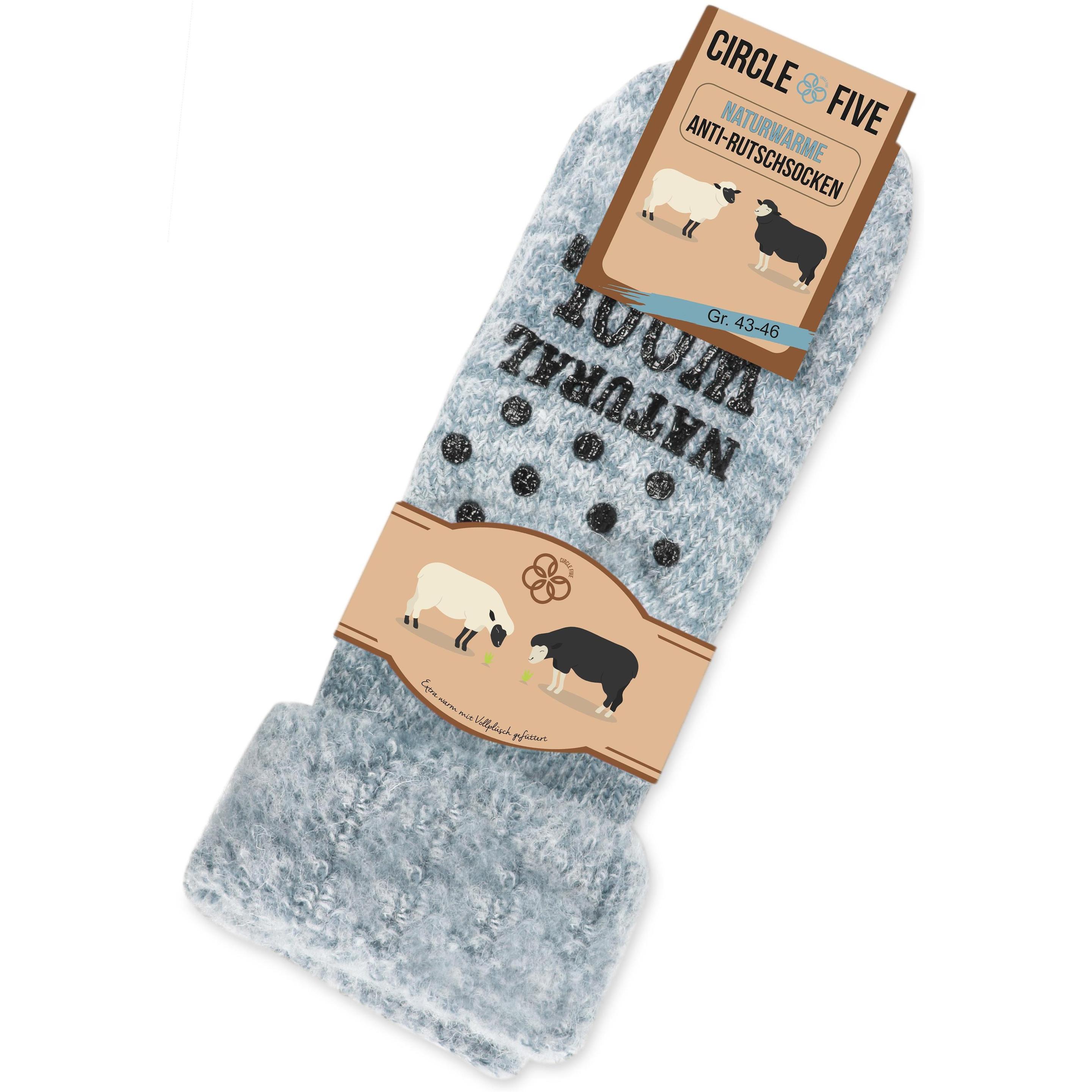 Thumbnail - Circle Five, Herren, Socken, Winterhausschuhe mit ABS-Druck - Wollsocken, Blau, (Einzelpack, 47 - 50)