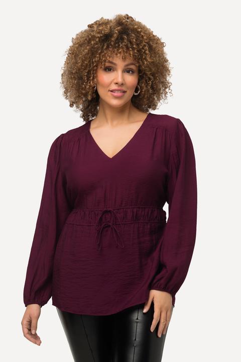 Immagine prodotto Ulla Popken Blusa con tessuto testurizzato, scollo a V, coulisse e maniche lunghe (50, 52)