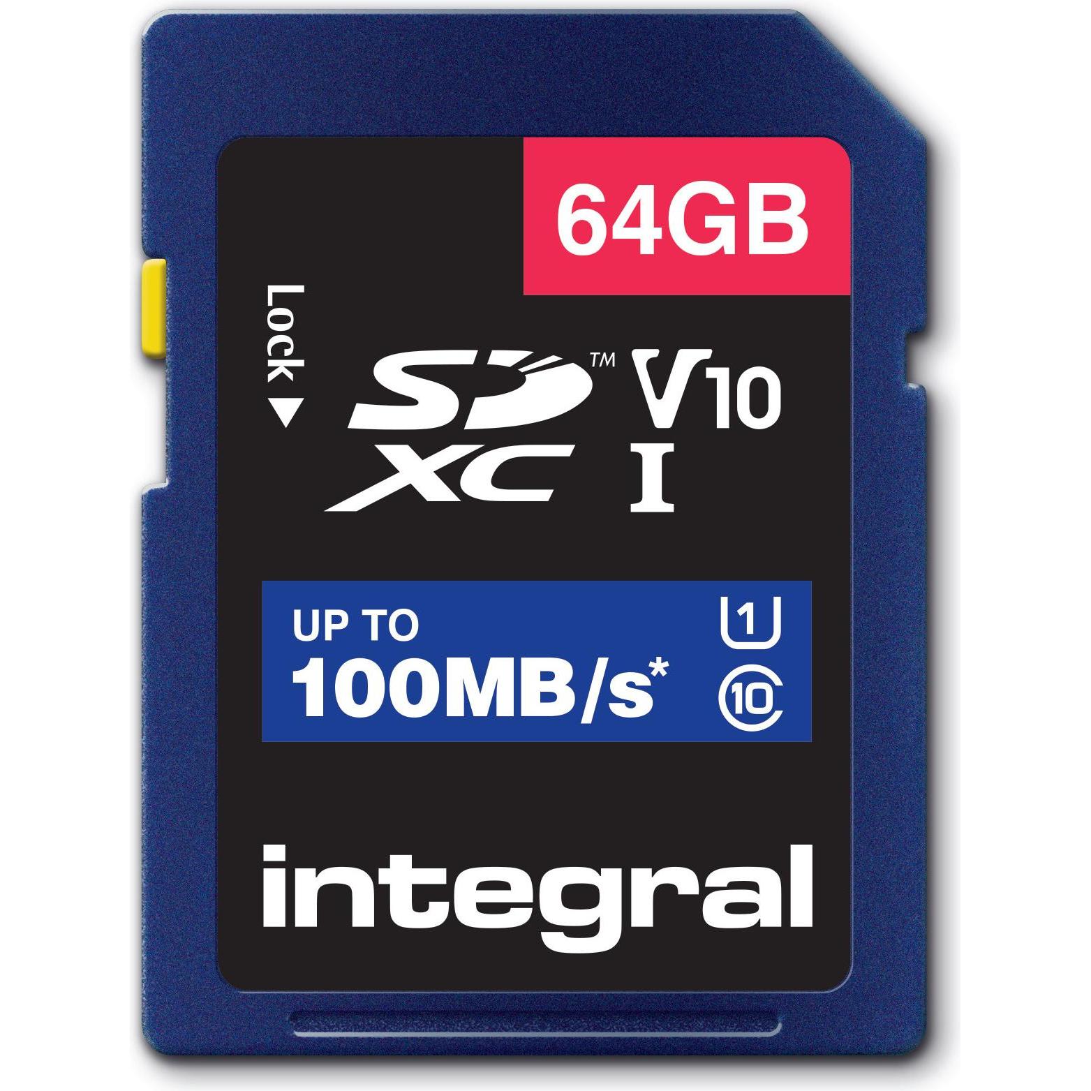 Integral Scheda di memoria SDXC V10 64 GB (64 GB, SDXC, U1, UHS-I), Scheda di memoria, Nero