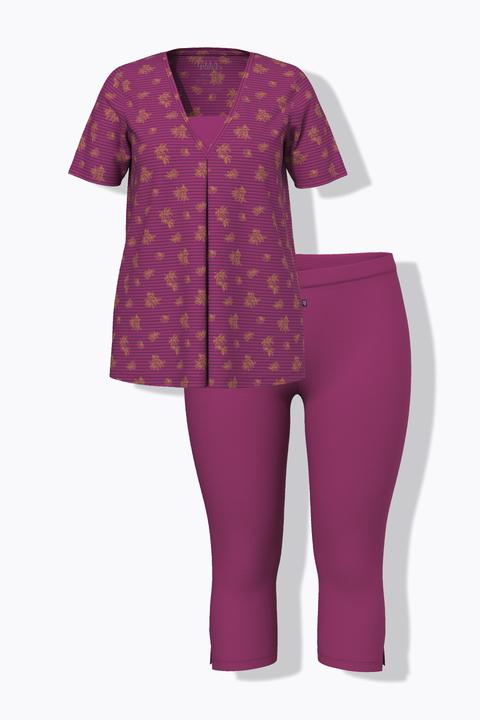 Produktbild Ulla Popken Pyjama, V-Ausschnitt, Halbarm, Caprihose (60)