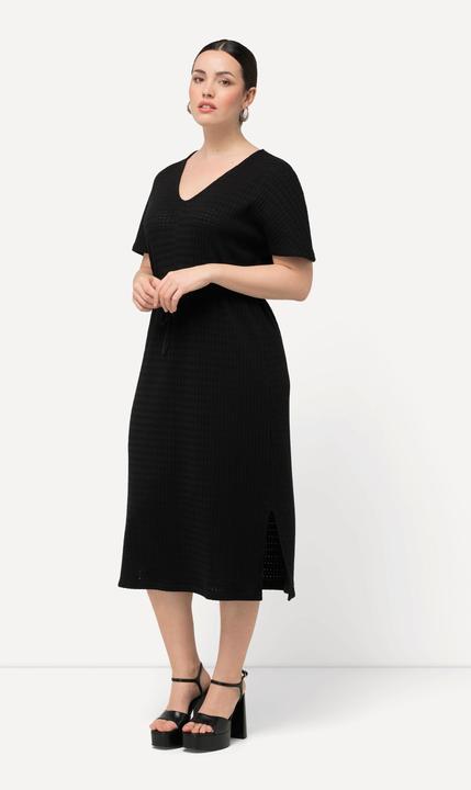 Produktbild Ulla Popken Midikleid, Strukturjersey, V-Ausschnitt, Halbarm (60)
