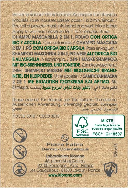 Produktbild Klorane Maske Shampoo-Puder mit BIO-Brennnessel (24 ml, Flüssiges Shampoo)