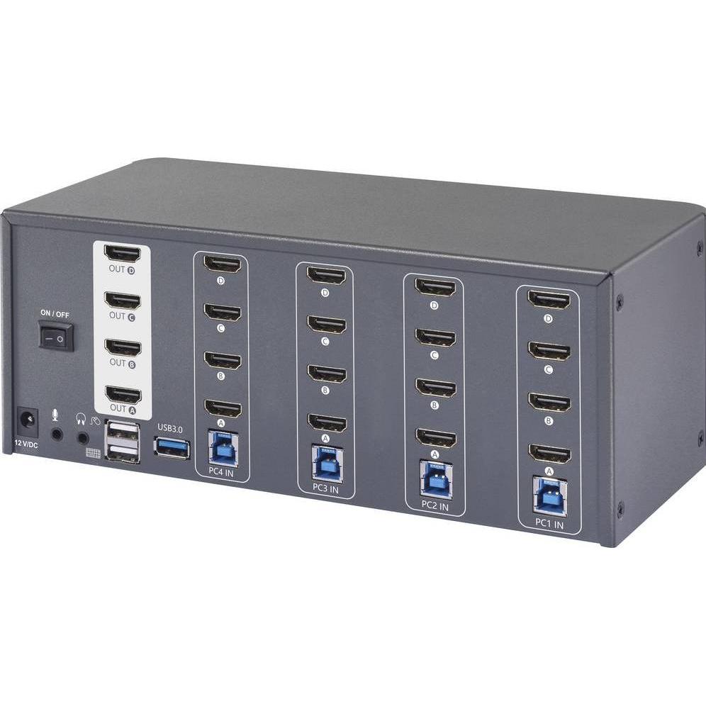 SpeaKa Professional 4 Port HDMI Multi Display KVM Switch 4x4 Port KVM-Konsole HD, Switch KVM