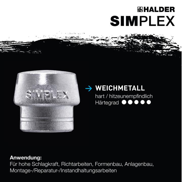 Produktbild Halder Schonhammerkopf SIMPLEX Kopf-Ø 80 mm Weichmetall silber hart