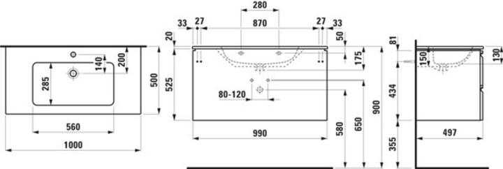 Actual product image Laufen Pro S Set 1000, washbasin, 1 tap hole, overflow, incl. vanity unit, 2 drawers, 1000x500mm, H8