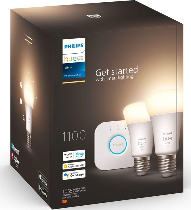 Image du produit Philips Hue White Starter Set (E27, 9.50 W, 1055 lm, 2 x, F)
