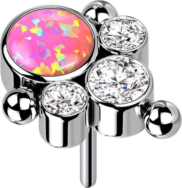 Immagine prodotto Star Piercing Threadless argento tre palline tre cristalli argento opale rosa (senza ottone, Titanio)