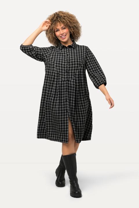 Immagine prodotto Ulla Popken Abito midi dal taglio svasato con quadri, colletto da camicia e maniche a 3/4 (50, 52)