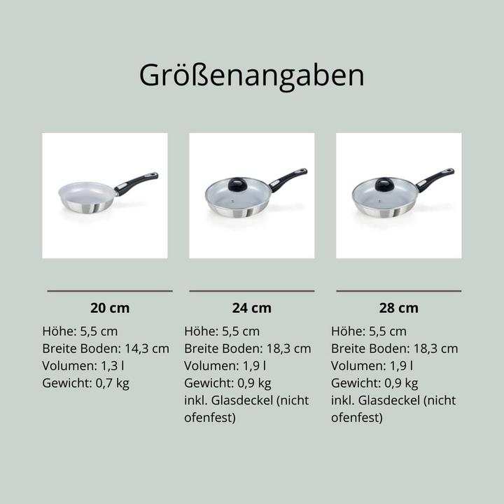 Image du produit Genius Keramische Pannenset mit Antiaanbaklaag, abnehmbarem Griff und Glasdeckel für alle Herdarten (Poêle à frire, Set de poêles + casseroles, Acier inoxydable, 20 x 5.50 cm)